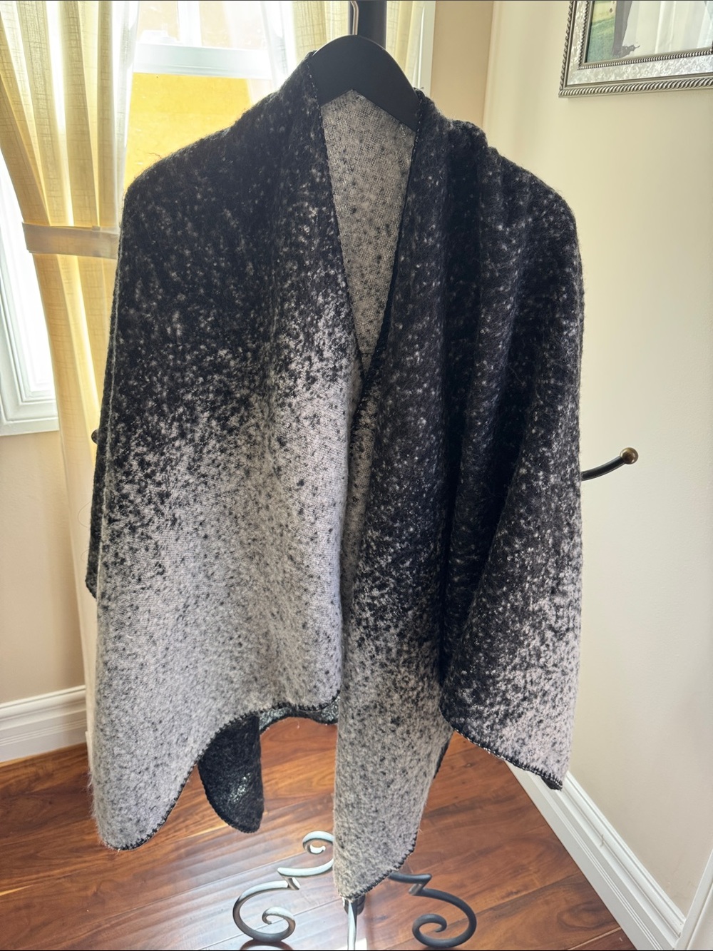 Accents Accessories Cozy Two-Tone Black and Gray Women's Shawl Wrap Sweater OS